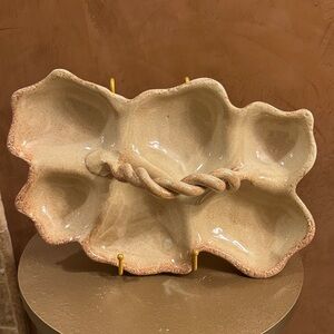 Handmade 6 section Cream Ceramic Art Serving piece
